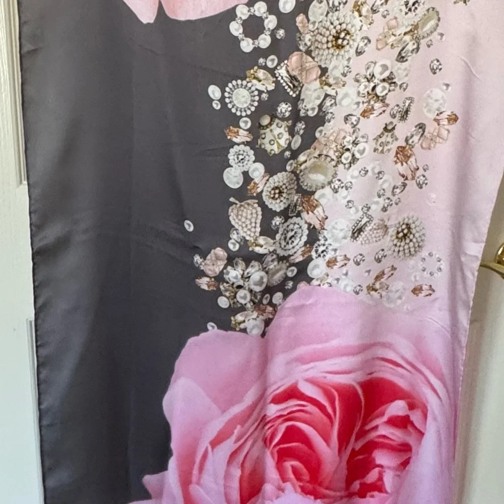 Ted Baker Pink and Gray Silk Scarf 70” x 26”. FREE GIFT WITH THIS PURCHASE. - Picture 4 of 5